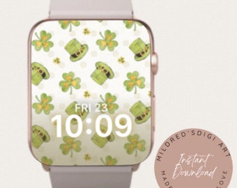 Fondo de pantalla del Apple Watch del Día de San Patricio, fondo mínimo de la esfera del Apple Watch del Día de San Patricio, trébol en la esfera negra del reloj, esfera del reloj irlandés