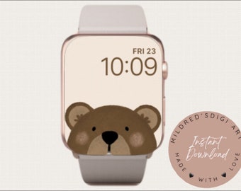 Bear Face Apple Watch Wallpaper Cute Bear Face Watch Background Digital Download