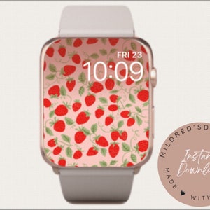 Sfondo dell'orologio con fragole, bellissimo quadrante dell'orologio con mela e fragola