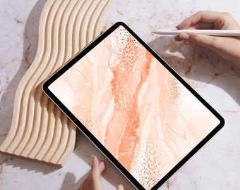 Aesthetic Ipad Wallpaper, Pink Marble and Paint Strokes Background, Neutral Art Floral Digital Tablet Background | Instant Download
