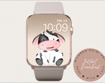 Lindo fondo de pantalla de Cow Watch para Apple Watch, fondo de Cow Watch, pantalla de bloqueo de Cow Watch, linda vaca de dibujos animados, descarga instantánea