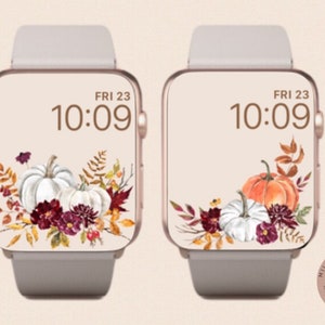 Fall Apple Watch Wallpaper Duo, Smartwatch Background, Digital Watch Face, Autumn Wallpaper Set, Pumpkin Halloween Flower Leaf Aesthetics