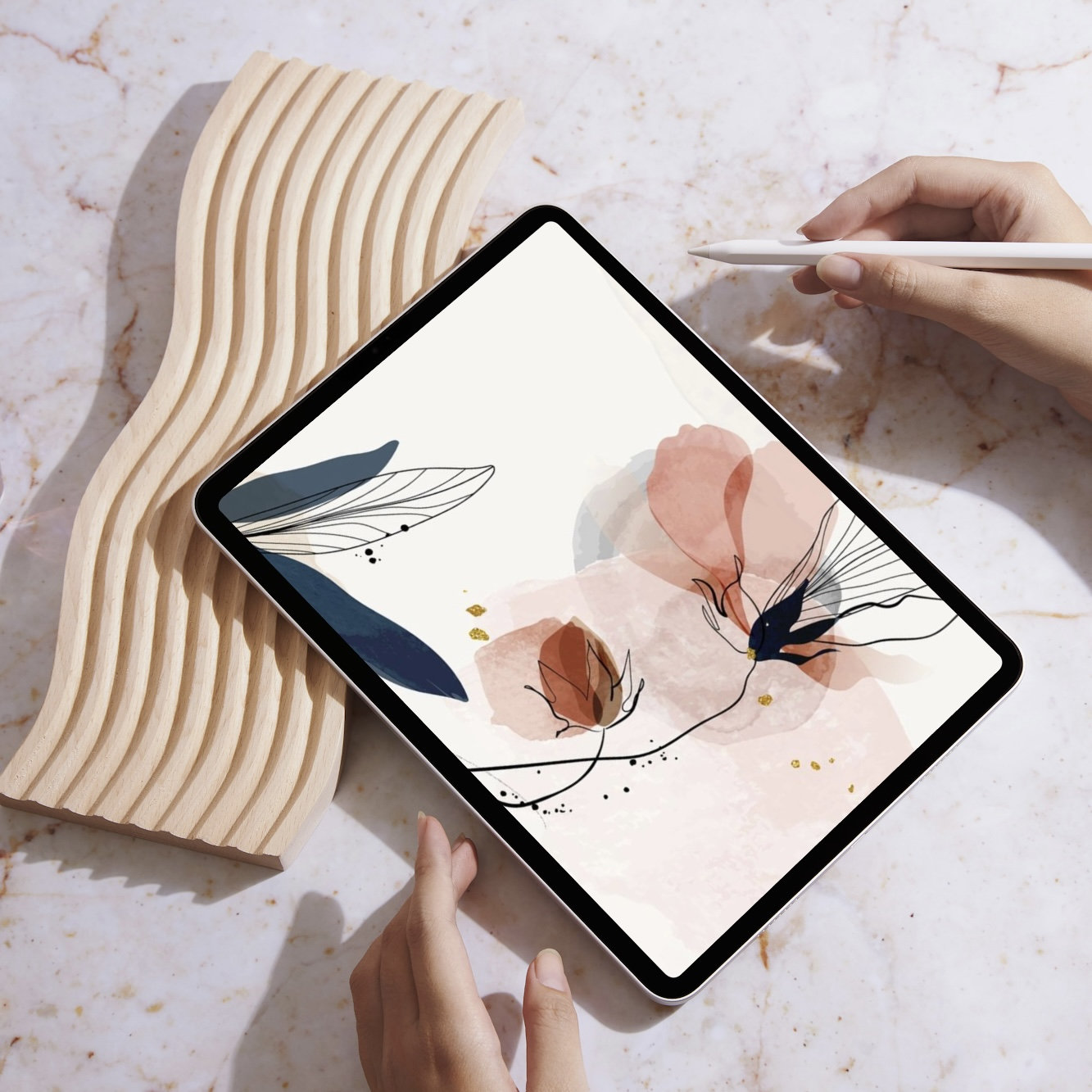 Floral iPad Wallpaper: Neutral Watercolor Tablet Lock Screen (Digital Download)
