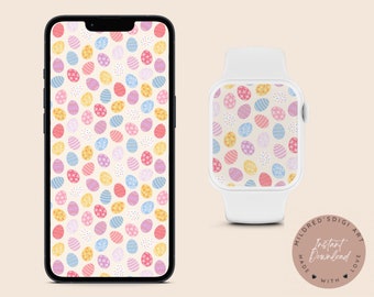 Easter Eggs iPhone screensaver and Watch wallpaper,Pastel Easter Egg Apple iphone and Watch Background , Set of 2 Apple Watch Accessories