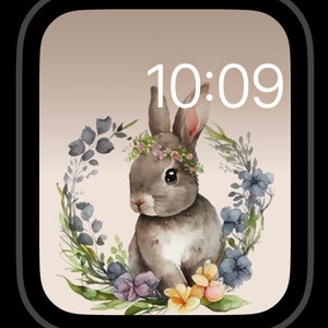 Fondo de pantalla del reloj del conejito de Pascua, fondo lindo del Apple Watch de los conejitos de Pascua, descarga digital instantánea de la cara del reloj de Pascua pastel imagen 2