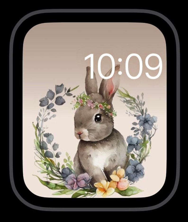 Fondo de pantalla del reloj del conejito de Pascua, fondo lindo del Apple Watch de los conejitos de Pascua, descarga digital instantánea de la cara del reloj de Pascua pastel imagen 2