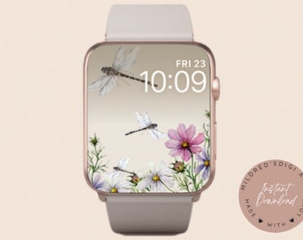 Dragonfly Flower Apple Watch Wallpaper: Minimalist Watch Face (Digital Download)