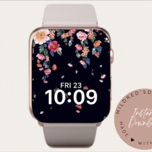 Dainty Flowers Minimal Apple Watch Wallpaper, Black Watch Background , Apple Watch Accessories, Apple Watch Design, Apple Watch Face Design