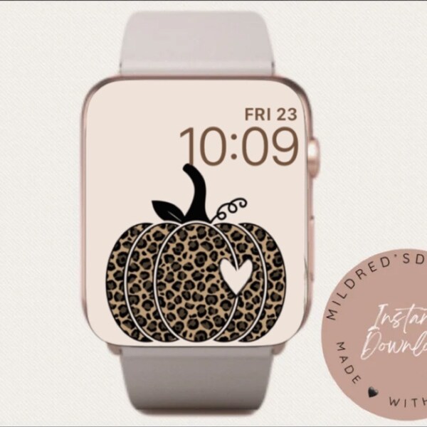 Autumn Minimal Watch Wallpaper,Autumn Pumpkin Watch Background, Leopard Print Pumpkin Watch Face, Fall Watch Face Design for Apple Watch