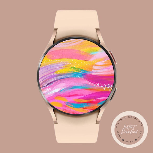 Bright Pink Swirls Minimal Samsung Galaxy Watch Wallpaper, Watch Background, Samsung Watch Accessories, Samsung Galaxy Watch Face Design