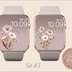 Set di 2 fiori secchi Minimal Apple Watch Wallpaper, Sfondo orologio, Accessori Apple Watch, Design Apple Watch, Design quadrante Apple Watch
