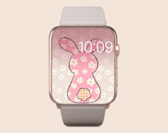 Conejitos de Pascua ver fondo de pantalla, lindo conejito de Pascua Apple Watch fondo, cara del reloj de Pascua pastel, fondo de pantalla de conejo, descarga digital instantánea