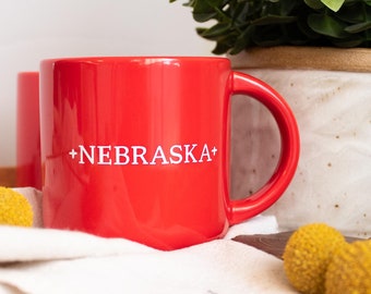 Red Nebraska Mug: 14oz Ceramic Coffee Mug