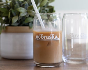 Nebraska Can Glass: 16oz Iced Coffee Cup