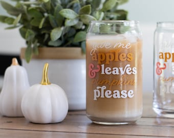 Autumn Can Glass | Fall Themed Iced Coffee Glass | Pumpkin Spice Can Glass | 16oz Fall Themed Glass | Fall Cocktail Glass