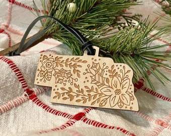 Nebraska Holiday Ornament: Engraved Baltic Birch State Keepsake