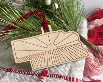 Nebraska State Ornament: Engraved Baltic Birch Farm Fields