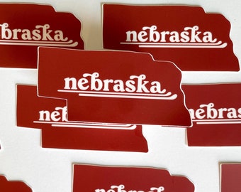 Nebraska State Sticker: Dark Red Vinyl Decal