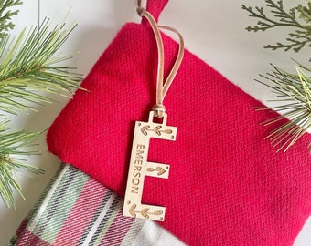 Personalized Botanical Letter Stocking Tag | Engraved Baltic Birch