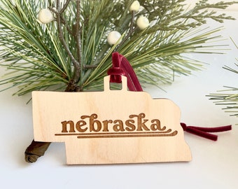Nebraska Ornament: Engraved Wood State Christmas Ornament