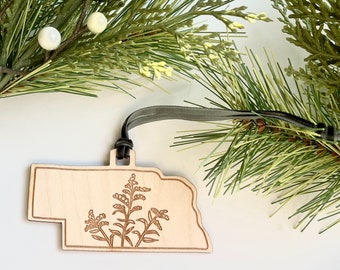 Nebraska Ornament: Goldenrod State Flower, Baltic Birch Wood
