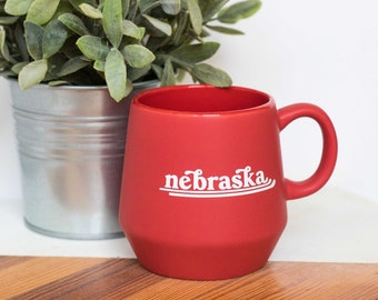 Nebraska Mug - Red Nebraska Ceramic Mug - Red Nebraska Coffee Mug - State of Nebraska Mug