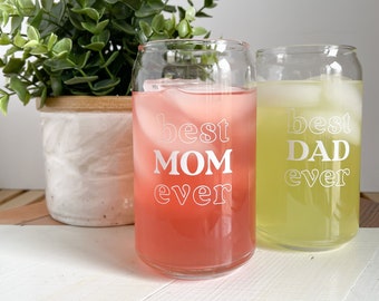 Best Mom + Best Dad Can Glass Set | Can Glass Set | Set of 2 Can Glasses | Mother's Day Gift | New Parent Gift | Gift for Parents