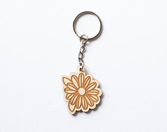 Daisy sleutelhanger | Madeliefje houten sleutelhanger | Cadeau voor mama | Cadeau-ideeën voor Moederdag | Bloemen sleutelhanger | Trendy madeliefje