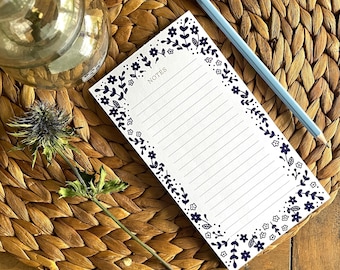 Navy Floral Notepad: Lined Paper for Notes & Lists