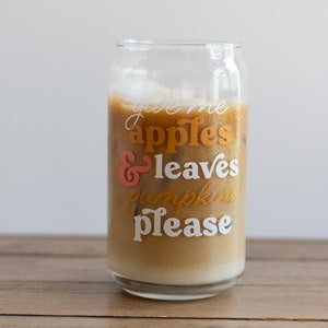 Autumn Can Glass Fall Themed Iced Coffee Glass Pumpkin Spice Can Glass 16oz Fall Themed Glass Fall Cocktail Glass image 4