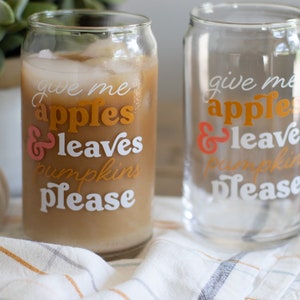 Autumn Can Glass Fall Themed Iced Coffee Glass Pumpkin Spice Can Glass 16oz Fall Themed Glass Fall Cocktail Glass image 2