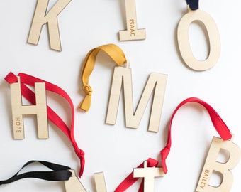 Personalized Monogram Ornament | Engraved Baltic Birch Initial Stocking Tag