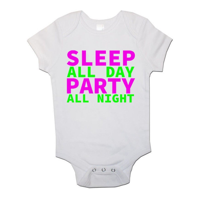 BodysuitGrow Colour Sleep All Day Party All Night New Funny Personalised BabyToddler Vest Great Newborn Gift
