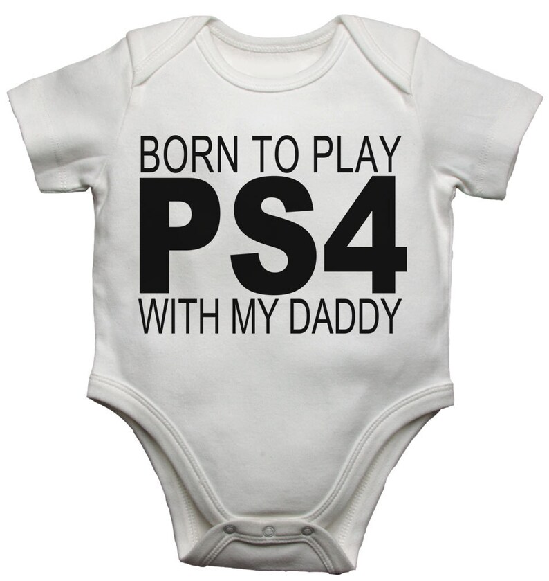 Great Newborn Gift BodysuitGrow Born To Play PS4 With My Daddy New Funny Personalised BabyToddler Vest
