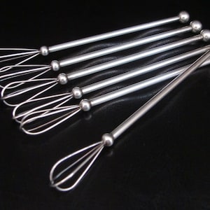 6x CHAMPAGNE WHISKS - Cocktail Swizzle Sticks, Silver-Plated - Bar Cart Accessory