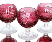 6x Crystal COGNAC Glasses with Gold Ruby Overlay, Small - NACHTMANN - Traube Grapes Pattern