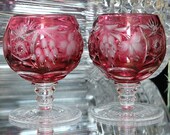 Crystal COGNAC Glasses with Gold Ruby Overlay - NACHTMANN - Traube Grapes Pattern