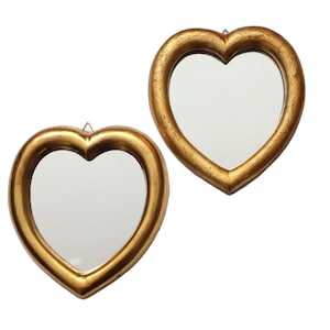 Mid-Century Italian Florentine Heart-Shaped Mirrors – Set of 2 – Gold Gilt Wooden Frames