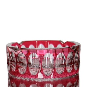 Large CRYSTAL ASHTRAY with Cranberry Overlay