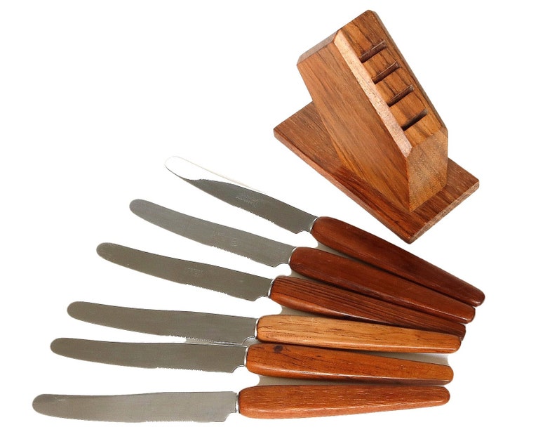 Cheese KNIFE SET With Wooden Holder Snack Knives Butter Etsy