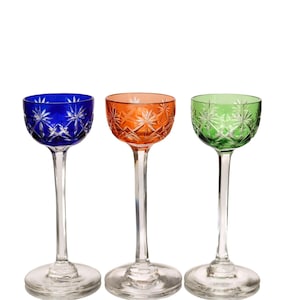 3x Antique CORDIAL Glasses - Colored Crystal