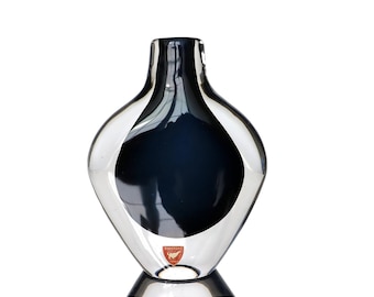 Vase en verre OREFORS - Petit récipient en verre artistique bleu encre - Design par Nils Landberg