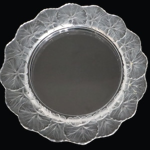 1x LALIQUE クリスタル プレート Ø 18,5 cm: オンフルール ゼラニウム リーフ エッジ パターン