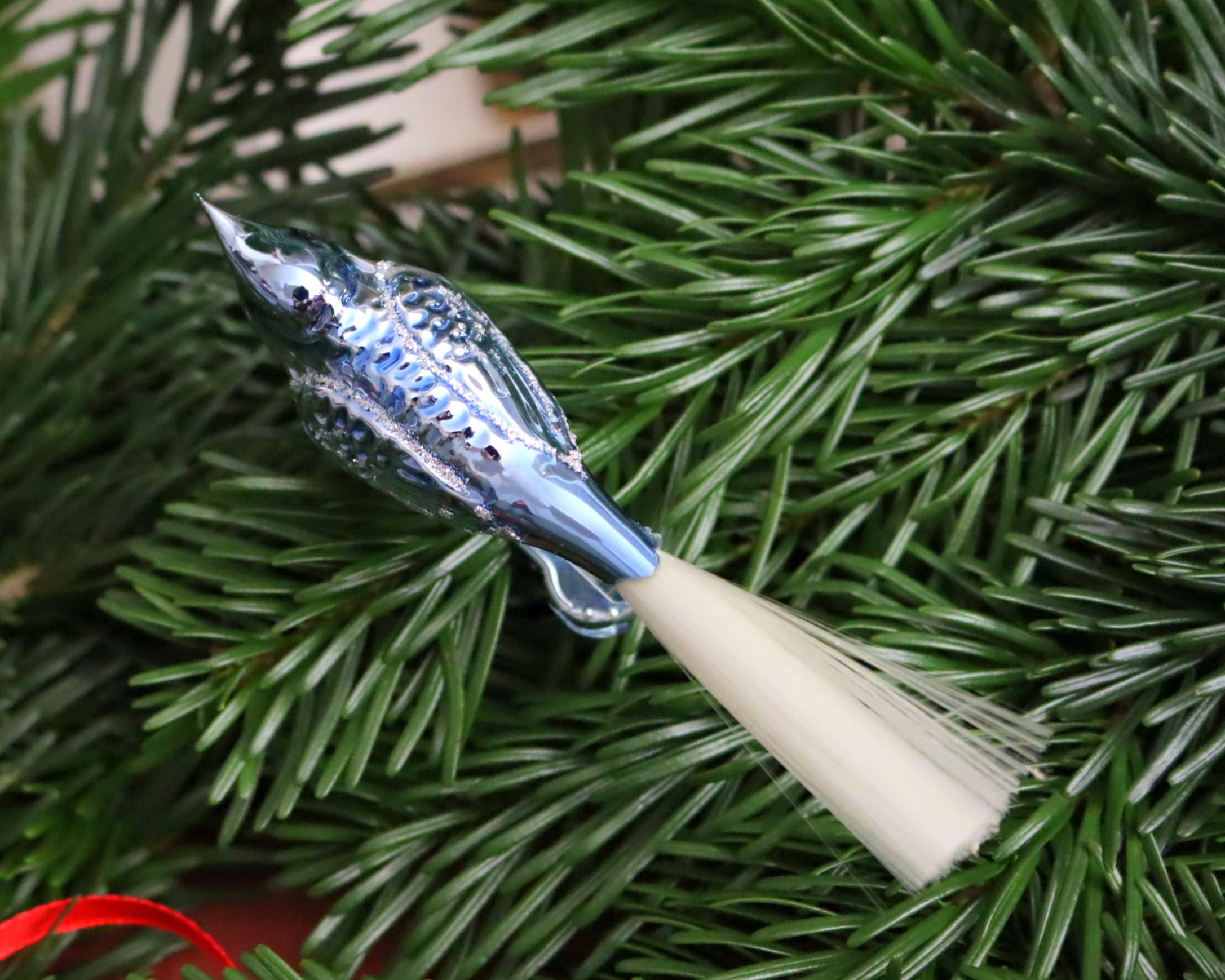 1x décoration de Noël oiseau en verre Lauscha à clip : merle allemand avec queue en fibre de verre - France