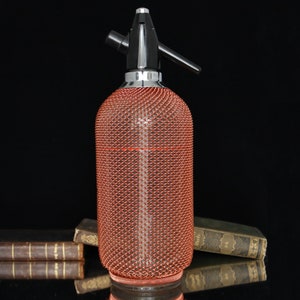 Large SODA SIPHON - Seltzer Bottle with Copper Wire Mesh Decor