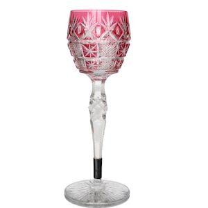 VAL St LAMBERT Crystal WINE Glass with Cranberry Overlay, 1920s