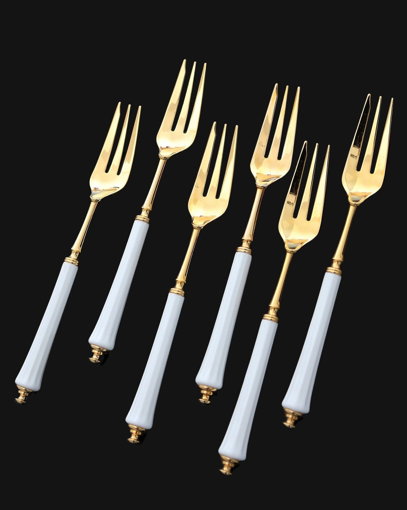 6x HANSEAT Cake Forks 24K Goldplated With Porcelain Handles Etsy UK