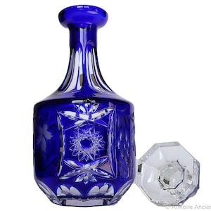 CRYSTAL DECANTER with Cobalt Blue Overlay - NACHTMANN - Grapes