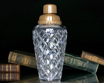 Crystal COCKTAIL SHAKER with 24K Gold-Plated Mounting and Cut Decor