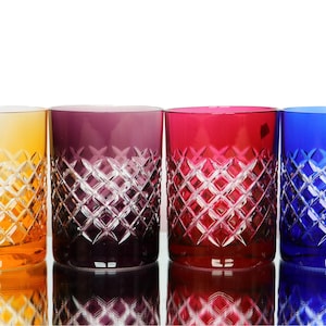 4x Kristallen WHISKEY-bril - Gekleurde kristallen lage balbekers